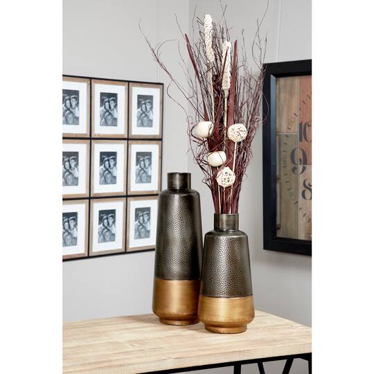 Set of 2 Dark Grey Metal Rustic Vase, 20", 15"